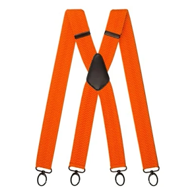 Image of Olata Heavy Duty X Shape Multi Purpose Wide Braces/Suspenders with Carabiner Clips 4cm. Orange (Black Clips)