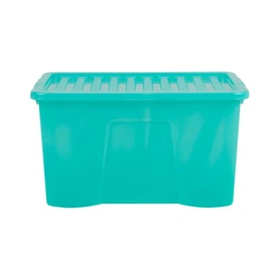 Image of Wham Crystal 60 Liter Storage, Heavy Duty Plastic Storage Box With Lids Home Office Stackable Nestable, Large Boxes x 40 33 cm Tint Spearmint (Pack of 5)