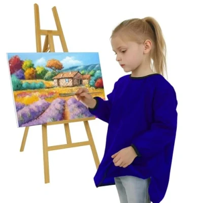 Image of ND Sports Kids Waterproof Art Smock Long Sleeve Painting Apron for Boys &amp; Girls Protective Artist with Front Pocket Ideal Crafts, School Home Activities (Navy, 11 12 Years)