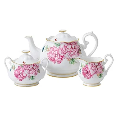 Image of Royal Albert Miranda Kerr Friendship 40001821 Teapot, Sugar &amp; Cream 3 Pc, Fine Bone China, White, 3pc Set