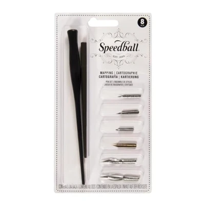 Image of Speedball Mapping Pen Set, 2 Holders, 6 Nib Tips, For Ink Drawing, Drafting, Mapping, Mechanical Writing Pens, Accessories Supplies