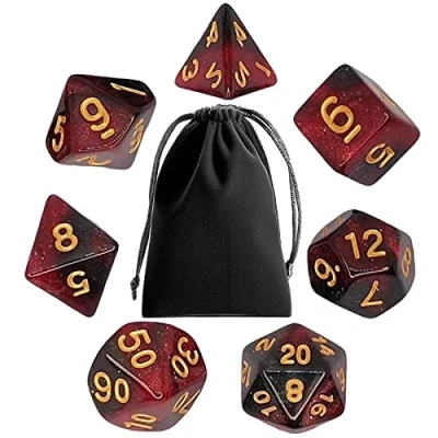 Image of Polyhedral Dice Set 7Pcs RPG DND with Bag for Table Games Dragons and Dungeons MTG RPG(Star Black Red)
