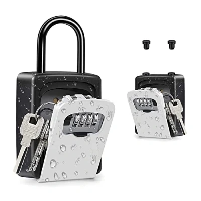 Image of ZHEGE Portable Key Safe, Padlock Safe Box with Removable Shackle, Wall Mounted Combination Lock Outdoor for Home, Office, Contractors, Airbnb Rental, Up to 5 Keys (Grey)