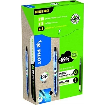 Image of Pilot Greenpack B2P Eco Gel, 0.7mm, Black, 10 Pens and Refills, (WLT556190)