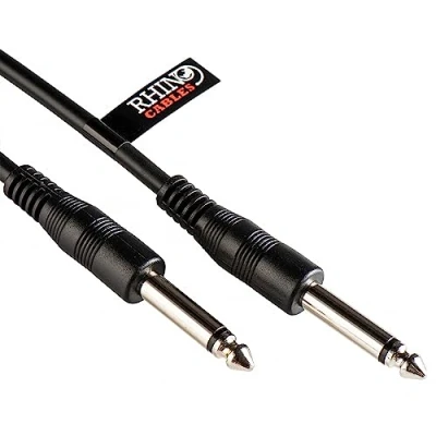Image of rhinocables Stereo Audio Cable 6.35mm 1/4&quot; Lead Mono Jack Instrument Plugs (Male to Male) for Electric Guitar, Bass, Amp, Keyboard, and Sound Mixing, Black (20m)