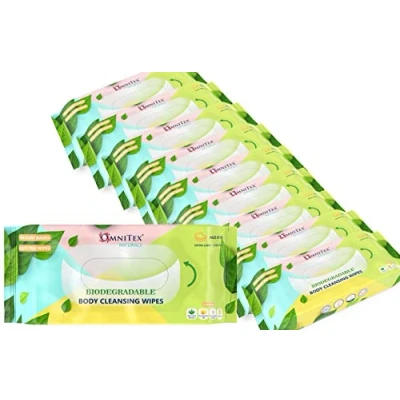 Image of 400x Omnitex Biodegradable Extra Large &amp; Thick Body Cleansing Wipes Microwaveable Rinse Free for Camping, Festivals, Elderly Bed Bath Alcohol With Aloe Vera Vitamins 10x40pk