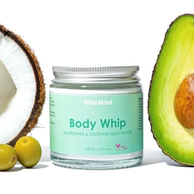 Image of WildMint Body Whip Natural Butter Ultra Hydrating Cream for Skin Soft &amp; Smooth Shea Hydrates Boost Collagen Dry, Damaged UK Made Vegan Cruelty Free Skincare 120ml