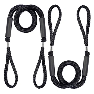 Image of Bungee Dock Line Mooring Rope Cord for Boats Kayak Marine Stretch 4 5.5ft 2 Pack (Black)