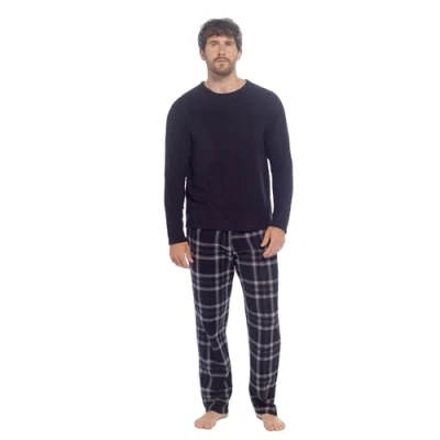 Image of INSIGNIA Mens Fleece Long Sleeve Top Pyjamas Sets (UK, Alpha, XL, Regular, Col 2)