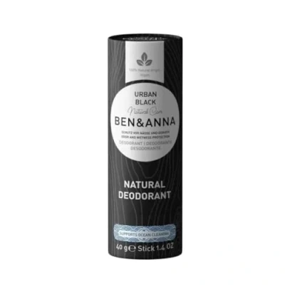 Image of BEN &amp; ANNA Urban Black Natural Deodorant Stick for Men and Women Vegan Cosmetics Sustainable in Papertube Against Heavy Sweating Aluminium free (40 g (Pack of 1)