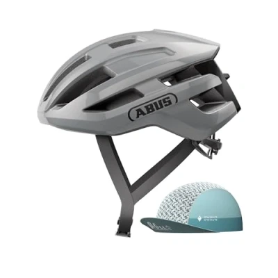 Image of ABUS PowerDome ACE road bike helmet with Race Cap lightweight clever ventilation system Made in Italy for men and women grey, size S