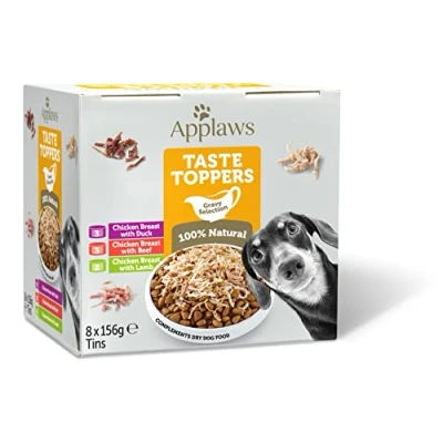 Image of Applaws 100% Natural Wet Dog Food Tin, Grain Free Chicken and Meat Selection in Gravy 8 x 156g Tins