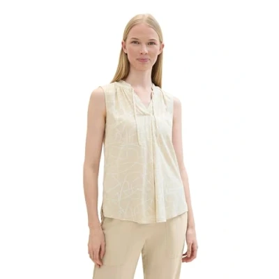 Image of TOM TAILOR Women&#039;s 1042950 Basic Blouse with Ruffle Detail on The Collar, 36379 Abstract Beige Lines Design, 16
