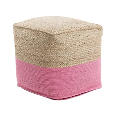 Image of Beliani Modern Boho Knitted Square Pouffe Ottoman Cotton Jute 44 x cm Pink Kirama
