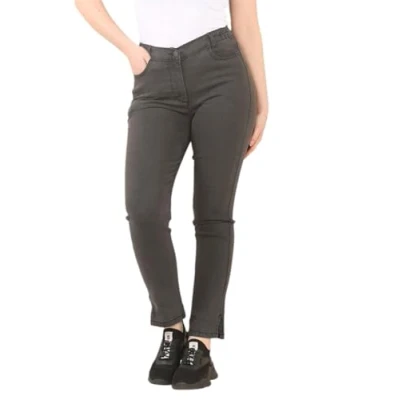 Image of MYT Womens Side Elastic Waist Jeans Ladies Straight Leg Regular Fit Denim Pants Size Charcoal Grey 16 Long