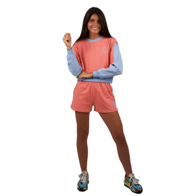 Image of Superb Be Happy RSC S2102 WoMens short long sleeved round neck sweatshirt Pink Cotton Size Medium
