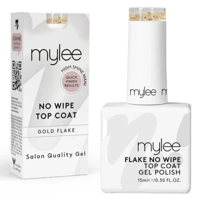 Image of Mylee Nail Gel Polish Flake No Wipe Top Coat 15ml, UV/LED Soak Off Art Manicure Pedicure, Professional, Salon &amp; Home Use, Long Lasting, Easy to Apply, Chips, Durable Safe (Gold Flake)