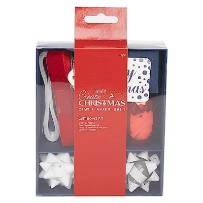 Image of Create Christmas Gift Bows Kit Red &amp; Silver, Embellish Wrapping with A Bow, Ribbon, And Curling Finish Off Bow For Your Hamper Box Cellophane or Wicker Basket