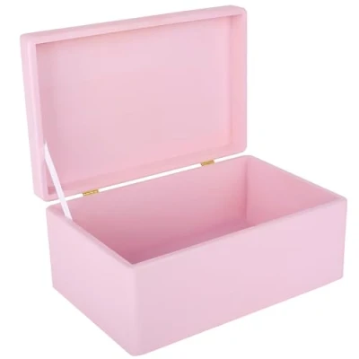 Image of Creative Deco Large Pink Wooden Storage Box 30 x 20 14 cm (+/ 1 cm) with Hinged Lid Gift for Christmas Xmas Kitchen Wood Keepsake Memory Craft Chest