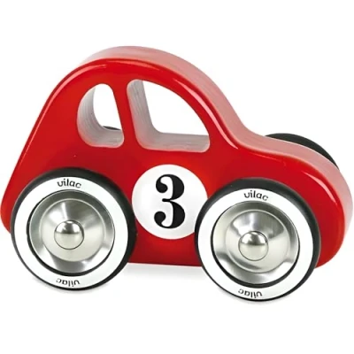 Image of Vilac VIL2299R Retro Wooden Racing Push and Pull Toy Car with Metal Rubber Wheels Comes in Lovely Box, Handcrafted France, 2 Years+, Swing (Red), 14 x 9 8 cm