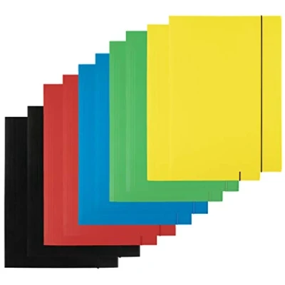 Image of D.RECT Folders for Paperwork Cardboard Files with Elastic Band Document Organiser Folder School Office Home Pack of 10 Pieces (5 x 2) 3 Flaps Size: A4 Colour: Mix