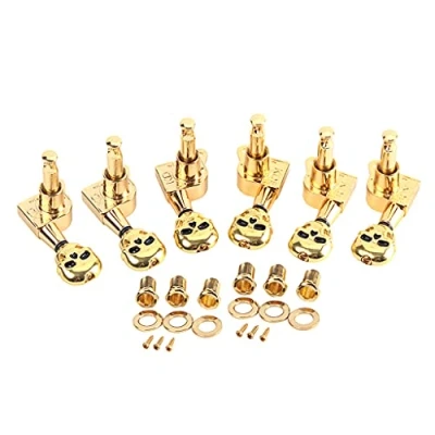 Image of Alnicov Skull Head Sealed Gear Guitar Tuning Pegs Tuners Machine Heads 3R3L for Electric Parts Gold