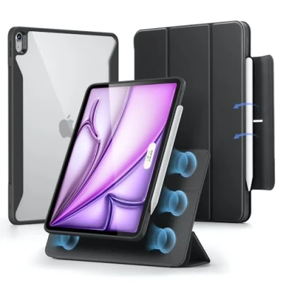 Image of ESR for iPad Air 13 inch Case, (2024) Case with Pencil Holder, Removable Magnetic Cover, Vertical Stand, Fully Supports Apple Pro and (USB C), Rebound 360 Series, Black