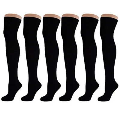 Image of New Women Ladies Over The Knee Casual Formal Plain Cotton Socks Black (6 Pack)
