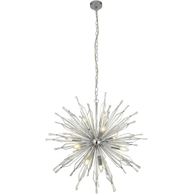 Image of Starburst 10 Light Chrome Pendant, Clear Glass Bead Detail