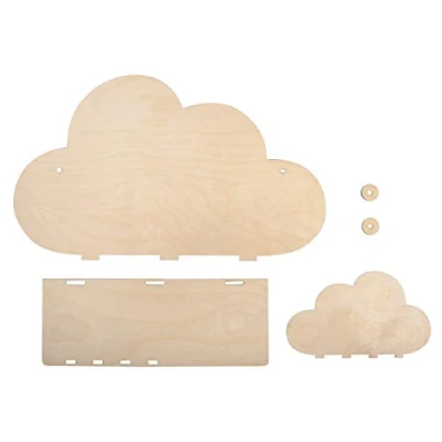 Image of Rayher 62975505 Wood Shelf Construction Kit with Interlocking Parts, Cloud Shaped Kid&#039;s Wooden Shelf, 5 slot together Pieces, 35x21x10 cm