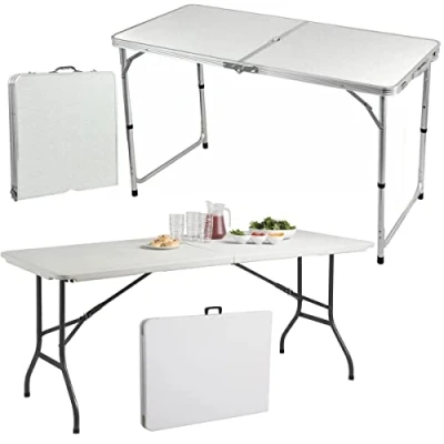 Image of 6ft Heavy Duty Folding Table Extra Strength Portable Dining Tables with Feet Catering, Camping, Picnic, Bbq, Patio, Garden Party Dinner Trestle Buffet Wedding Market Indoor &amp; Outdoor White