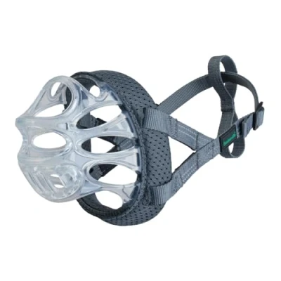 Image of Baskerville INVISA Basket Dog Muzzle Patented Humane Design with Facial Visibility, Padded Nose Band, can Pant and Drink, Prevents Biting Scavenging. for Large Dogs (Size 6)
