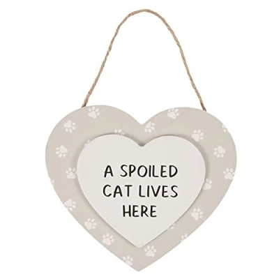 Image of Something Different WH_62731 Hanging Heart Sign A Spoiled Cat Lives Here 1pc, Multicolor