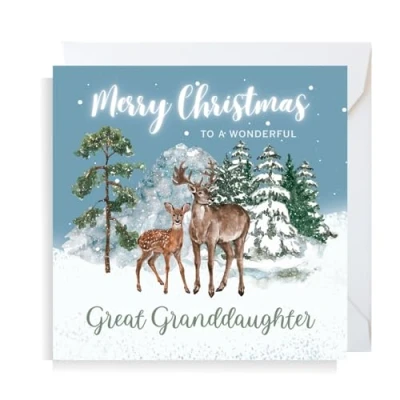 Image of Second Ave Great Granddaughter Christmas Reindeer Square Xmas Holiday Festive Greetings Card