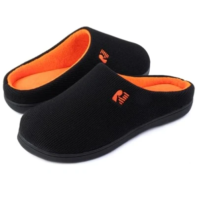 Image of RockDove Men&#039;s Original Two Tone Memory Foam Slipper, Size 8/9 UK Men, Black and Orange
