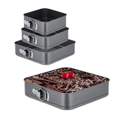 Image of Relaxdays Springform Pans, Set of 4 Sizes, Stainless Steel, Stackable, Non Stick Coating, Removable Base, Anthracite