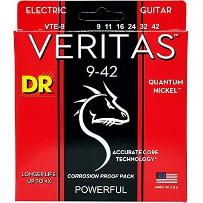 Image of DR VTE 9 Strings VERITAS™ Coated Core Technology Electric Guitar Strings: Light 42, Silver