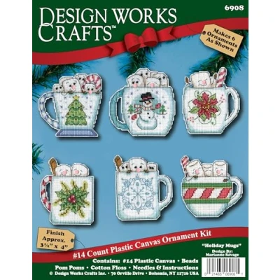 Image of Design Works Crafts Inc. Holiday Mugs Counted Cross Stitch Ornament Kit Set/6