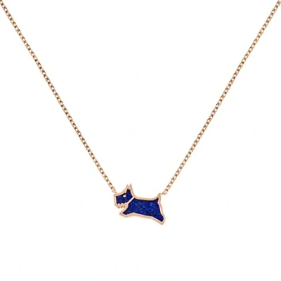 Image of RADLEY Ladies 18ct Rose Gold Plated Sterling Silver Lapis Coloured Resin Jumping Dog Necklace RYJ2378