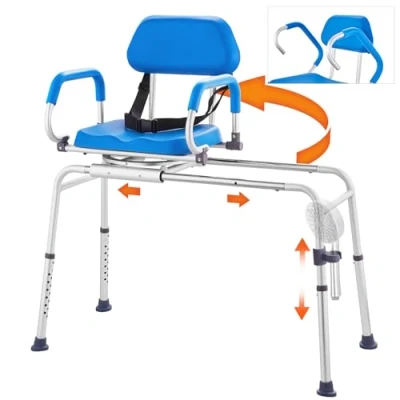 Image of VEVOR Sliding Tub Transfer Bench with 360 Degree Swivel Seat, Shower Chair Pivoting Armrest &amp; Padded Seat and Safety Belt, Height Adjustable Bath for Elderly Disabled, 330LBS