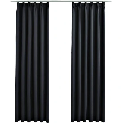 Image of vidaXL Blackout Curtains with Hooks 2 pcs Black 140x175 cm