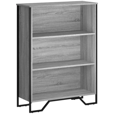 Image of vidaXL Grey Sonoma Bookcase 3 Shelf Open Compartment Bookshelf Engineered Wood Storage Cabinet with Metal Feet Measures 80x31x106 cm, Ideal for Bedroom/Living Room/Office