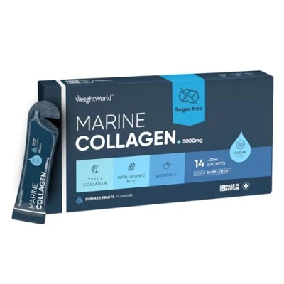 Image of Marine Collagen Liquid 30ml x 14 Sachets 5000mg Hydrolysed with Vitamin C &amp; Hyaluronic Acid Type 1 Tasty Supplements for Women Men