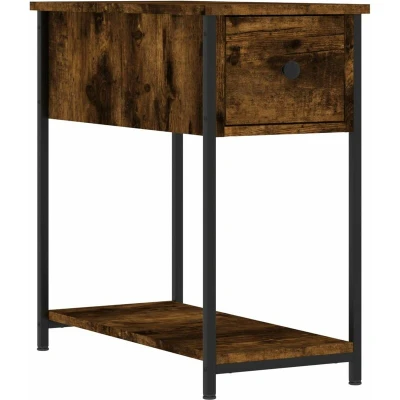 Image of vidaXL Smoked Oak Bedside Cabinet Compact, Durable Engineered Wood Bedroom Furniture with Ample Storage Space and Adjustable Feet, Brown