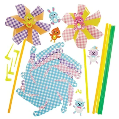 Image of Baker Ross FX539 Easter Windmill kits Pack of 6, Craft for Kids
