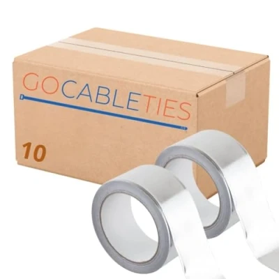 Image of Gocableties Aluminium Foil Tape, 48mm (2&quot;) x 25m, Ten Roll Bulk Pack Adhesive Insulation Tape for Insulating, HVAC Repair, Sealing Ducts, and Pipework, 10 Rolls