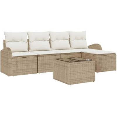 Image of vidaXL 6 Piece Garden Sofa Set with Cushions Brown Poly Rattan