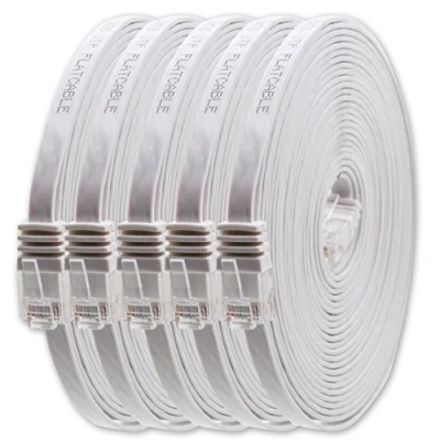 Image of 1aTTack.de 7m white 5 pieces Cat6 Ethernet cable flat network lan Cat 6 very thin and slim 1000 Mbit/s