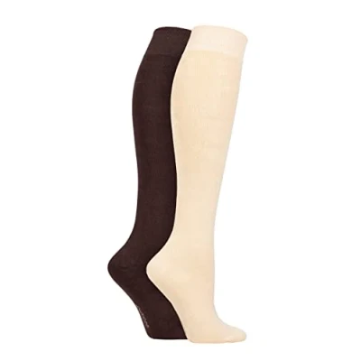 Image of 2 Pair Cocoa Plain Bamboo Knee High Socks with Smooth Toe Seams Ladies 4 8 SOCKSHOP