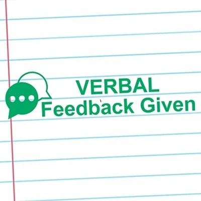 Image of Classroom Capers Verbal Feedback Given Self Inking Stamper. Reinkable, Quality School Stamp 10X39mm, Green Ink.